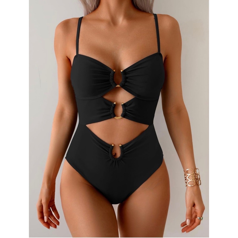 EOMENIE Black Cutout One Piece Swimsuit Womens‎ XL Sexy Swimwear